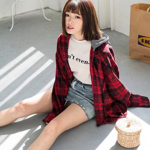 [HCM]Áo Khoác Sơ Mi Sọc Ca Rô Có Nón Năng ĐộngRobin-Fashion EVA SOMI 10012S1