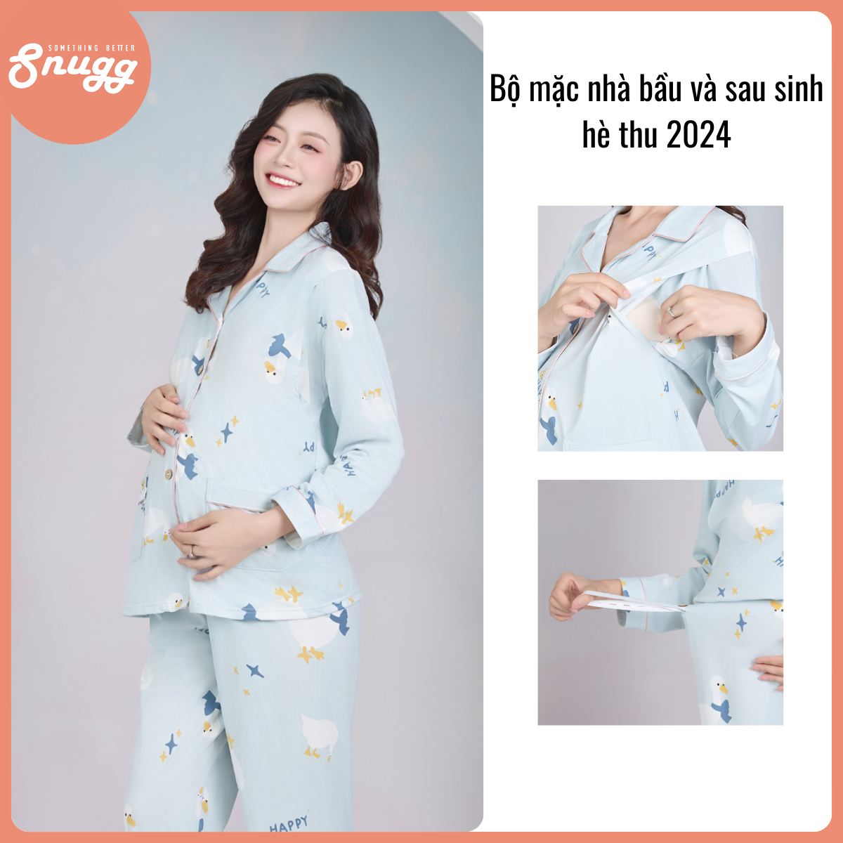 Bộ bầu và sau sinh dài tay mặc nhà mềm mịn họa tiết dễ thương hè thu 2024 - SNU2227
