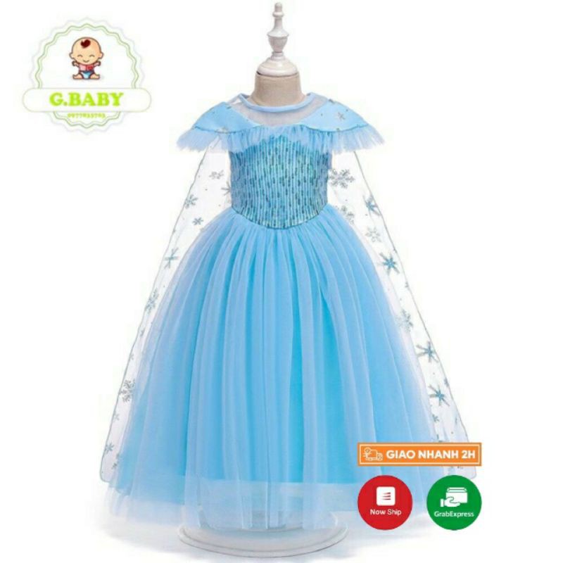 Váy elsa có tà dài mẫu mới nhất loại đẹp, vương miện, đũa thần cho bé
