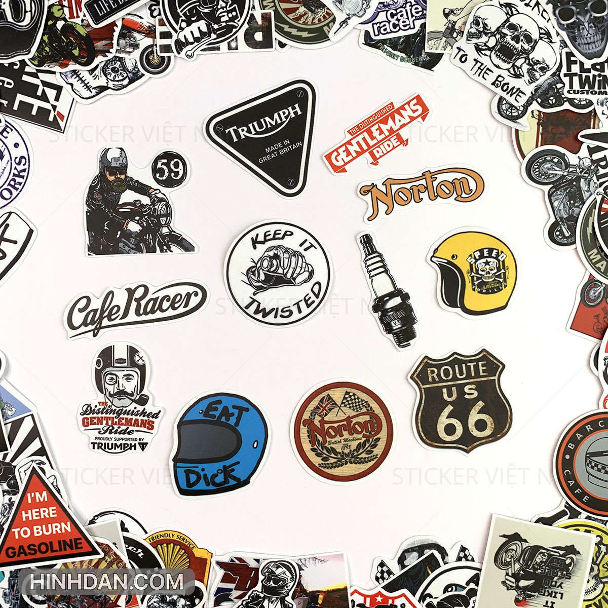 Cafe Racer stickers - Hình dán Xe Motor Cổ Ngầu - Chất liệu PVC chất lượng cao chống nước, chống nắng - Kích thước 4-8cm - Decor tường tủ xe, trang trí nón bảo hiểm, laptop, đàn guitar, sổ tay - Sticker Việt Nam
