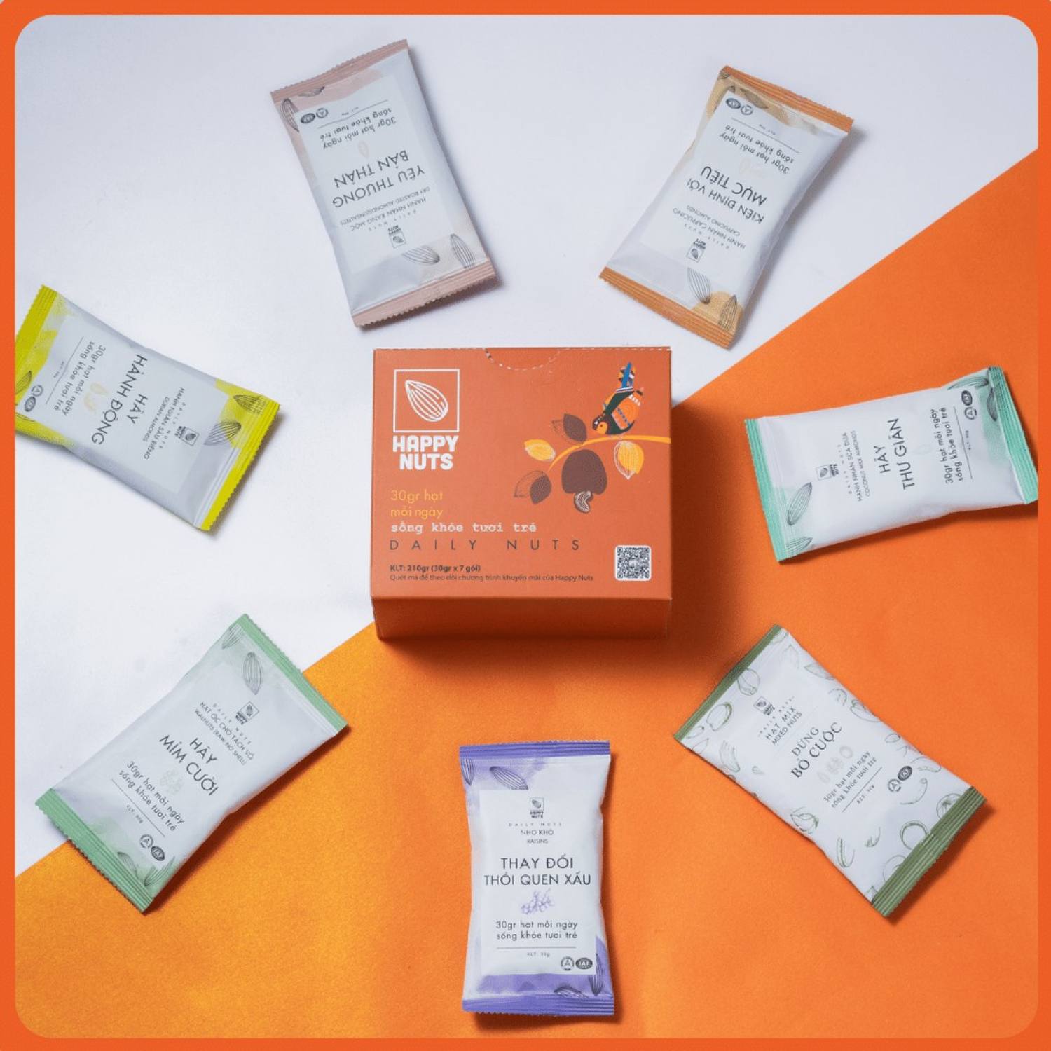Hạt ăn hàng ngày happy nuts - gói nhỏ 30g - combo 7 gói/28 gói