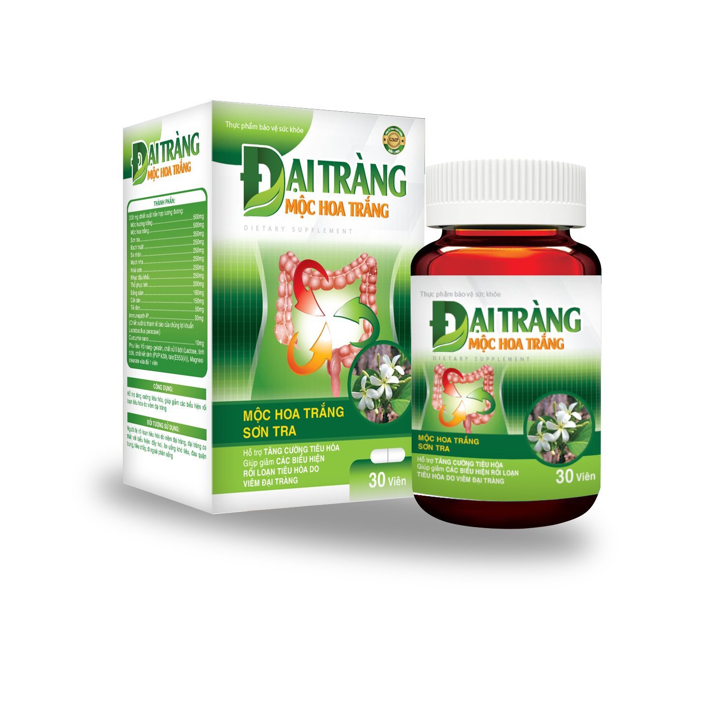 Viên Uống Đại Tràng Mộc Hoa Trắng Sơn Trà- hỗ trợ làm giảm các triệu chứng viêm đại tràng, rối loạn tiêu hóa, kích thích tiêu hoá. - Đại Tràng Mộc