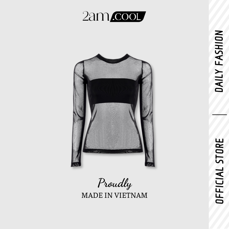 Áo lưới tay dài xuyên thấu kèm áo ống croptop chất liệu cotton mịn 2am