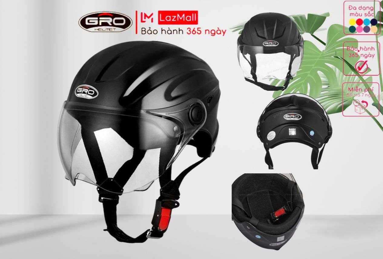 Mũ bảo hiểm nửa đầu có kính ngắn GRO ST22 free size, nón bảo hiểm dáng thể thao mạnh mẽ cho nam và n