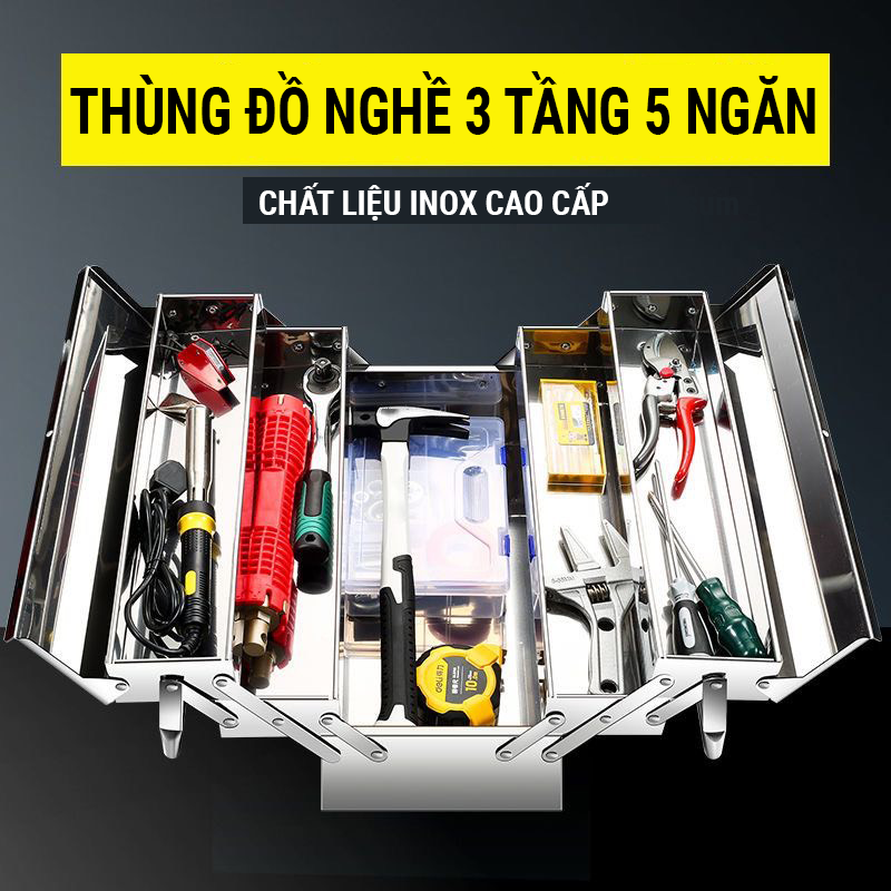 Thùng đựng đồ nghề inox chất lượng cao 3 tầng 5 ngăn