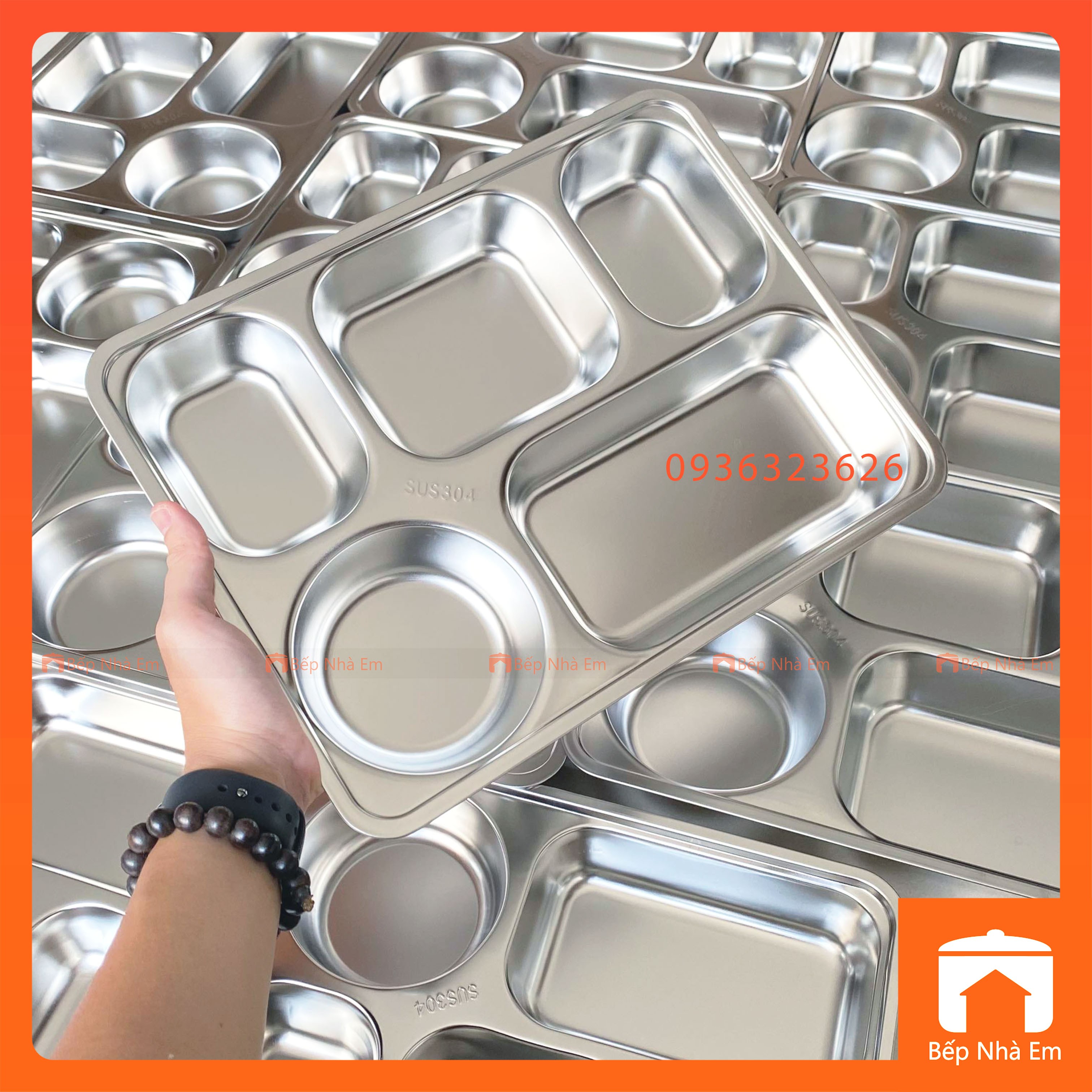 Khay Cơm Phần 5 Ngăn Sâu Inox 304 Cao Cấp - Hàng Việt Nam Sản Xuất