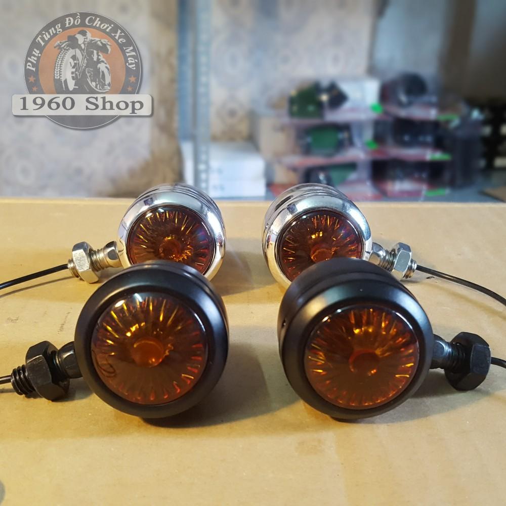 xi nhan độ classic loại nhỡ (1 đôi) - Đèn Xi nhan độ classic bằng sắt sơn tĩnh điện màu đen và mạ inox Phù hợp độ Cafe Racer Tracker Win 67 Dream CUB và các loại xe máy