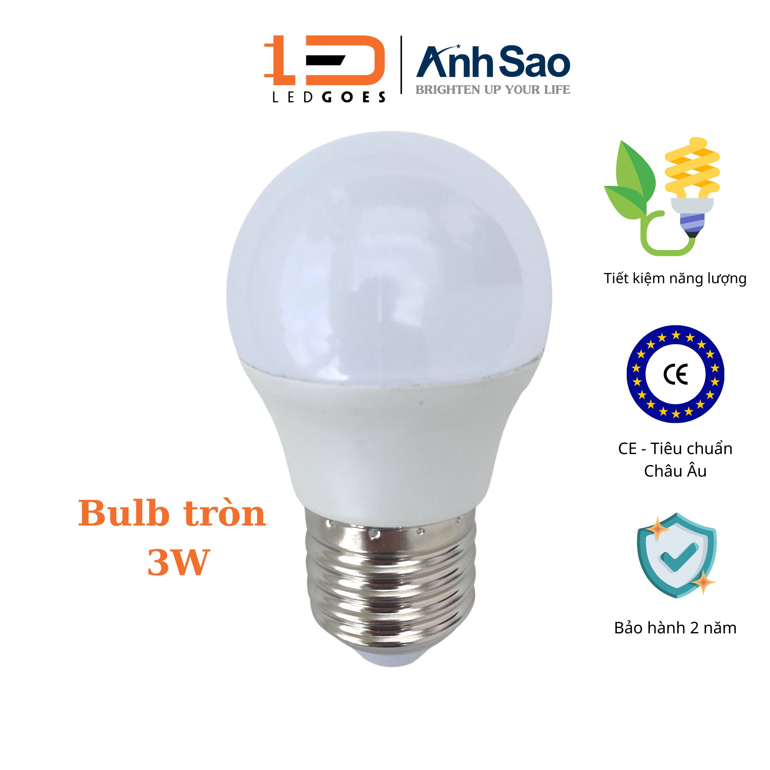 Bóng đèn Led Bulb 3W LEDGOES Ánh sáng Trắng/Vàng, Đui E27, Đèn trang trí quán cafe sân vườn, BH 2 năm
