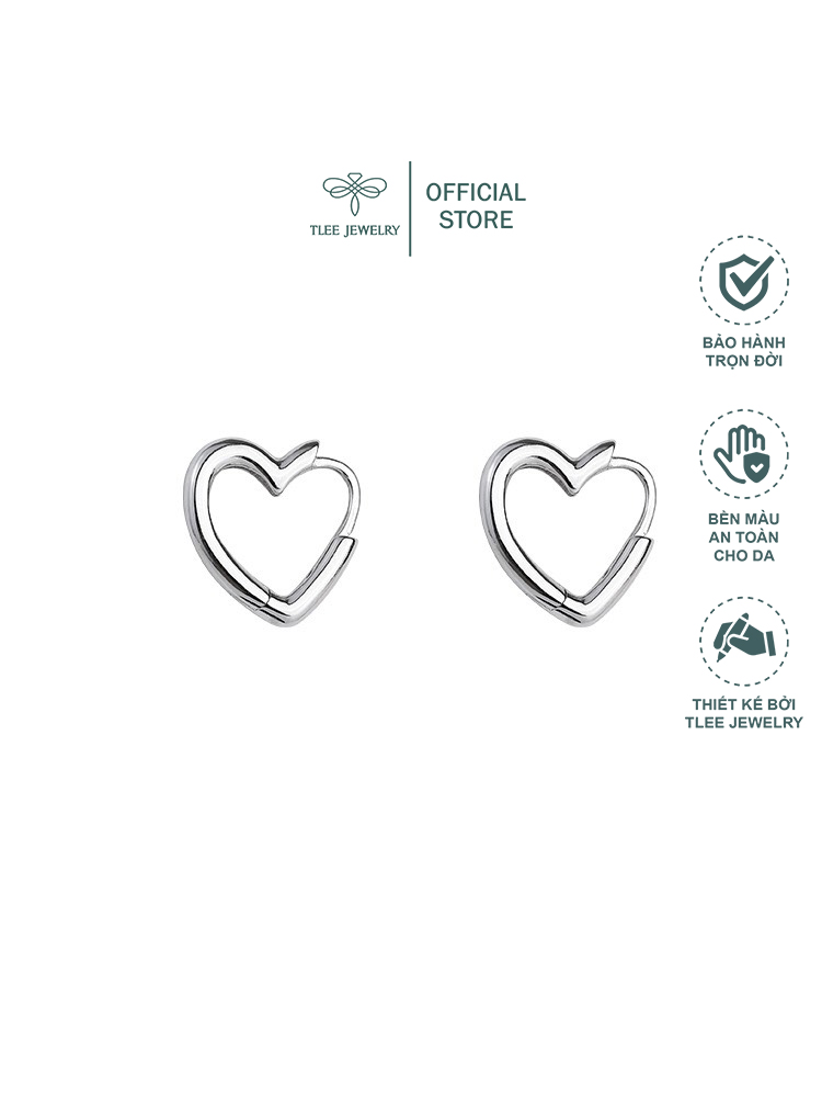 Khuyên tai bạc nữ TLEE tim trơn chốt bấm basic TleeJewelry B0215