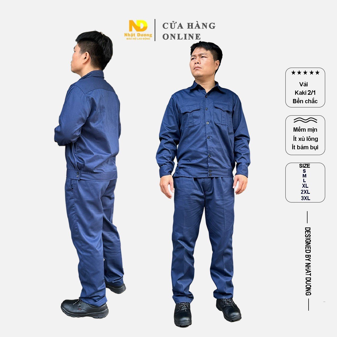 Quần áo bảo hộ công nhân vải kaki màu xanh đen dn09, đồ bảo hộ lao động giá rẻ