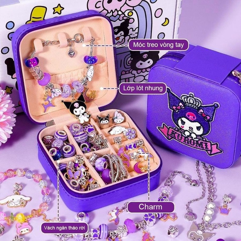 Đồ Chơi Hộp Charm Vòng Tay Kuromi Siêu Dễ Thương Có Túi Hộp Tiện Lợi, Quà Tặng Cho Bé Gái
