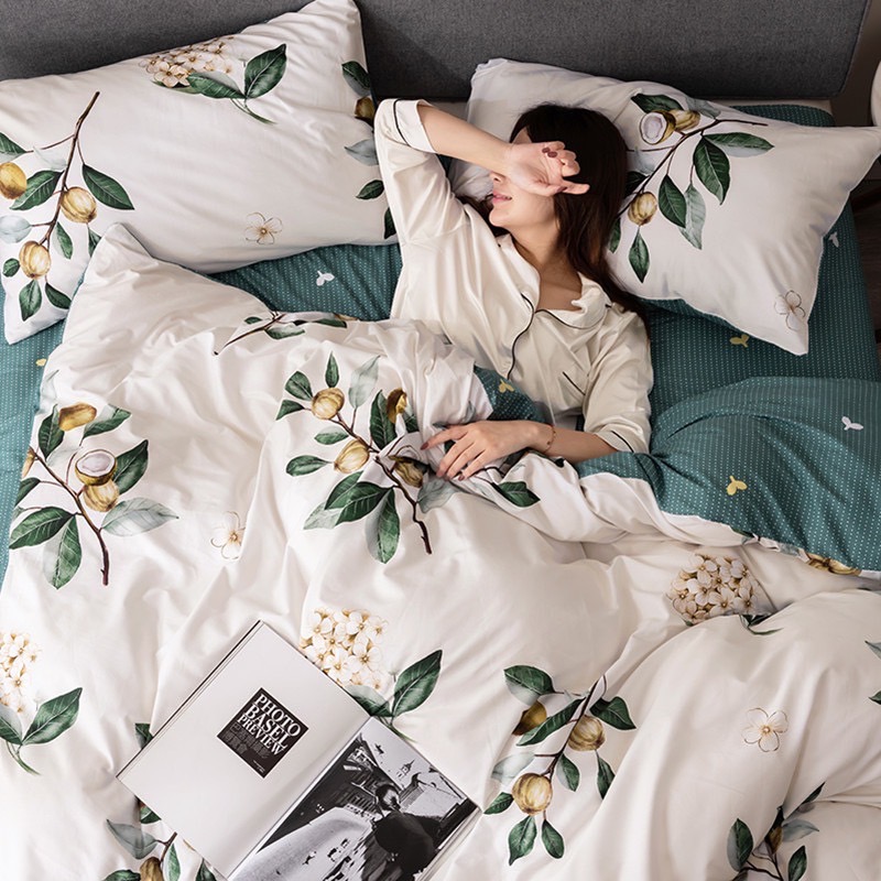Bộ chăn ga gối phong cách Hàn Quốc cây bông bo chun đủ kích thước