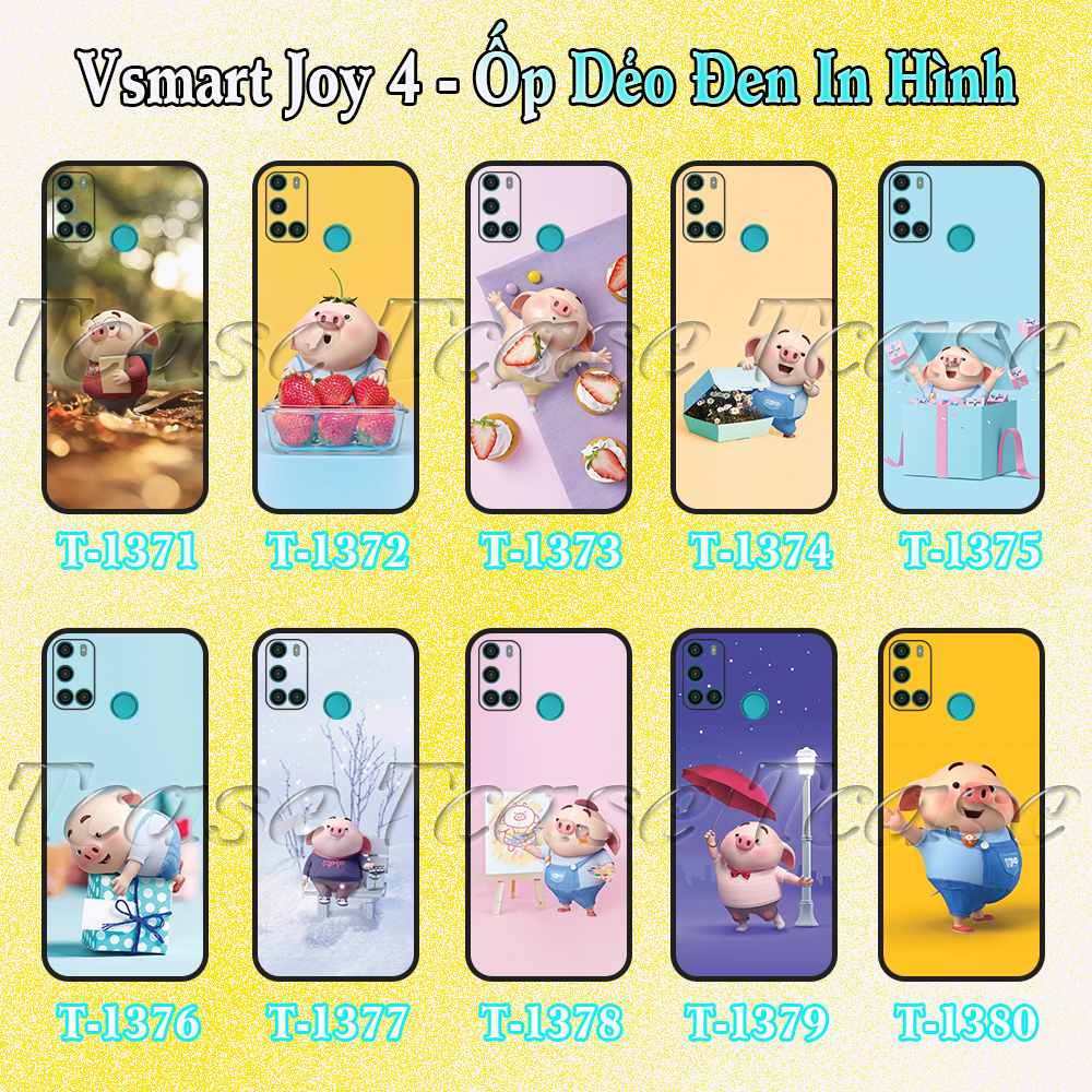 [HCM]Ốp lưng Vsmart Joy 4 - Ốp dẻo đen in hình Chú heo ngộ nghĩnh đáng yêu