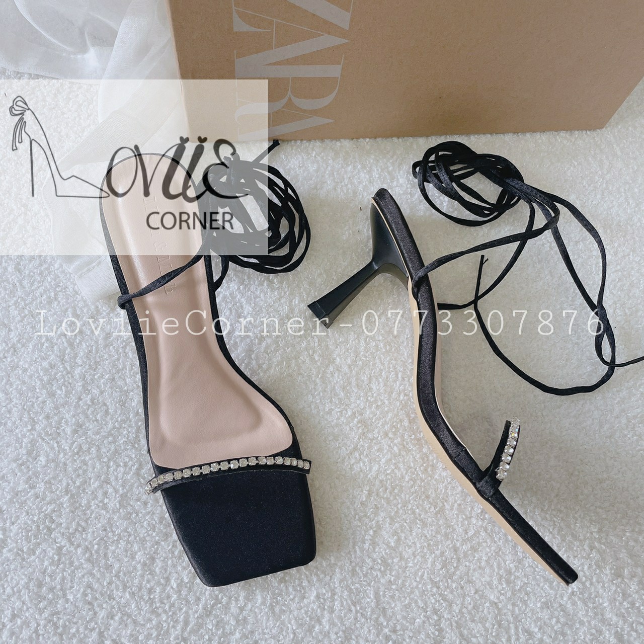 Sandal cao gót loviiecorrner - guốc nữ dây mảnh đính đá - giày thời trang chiến binh 7 phân - g220521