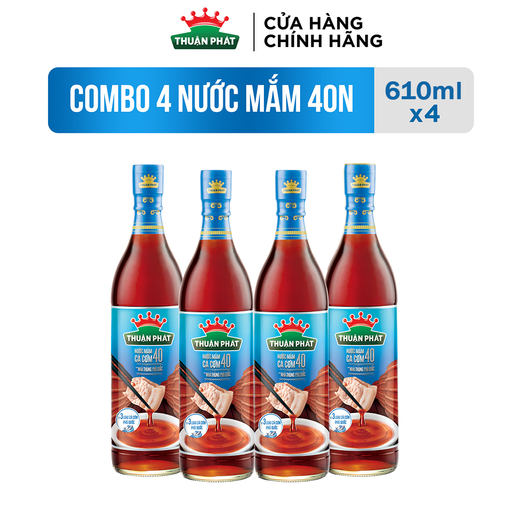 Combo 4 Nước mắm cá cơm Thuận Phát 40 độ đạm 610ml Từ nước cốt nhĩ cá cơm Phú Quốc