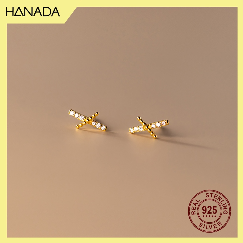 Bông tai bạc 925 hanada 0798 chữ x đính đá