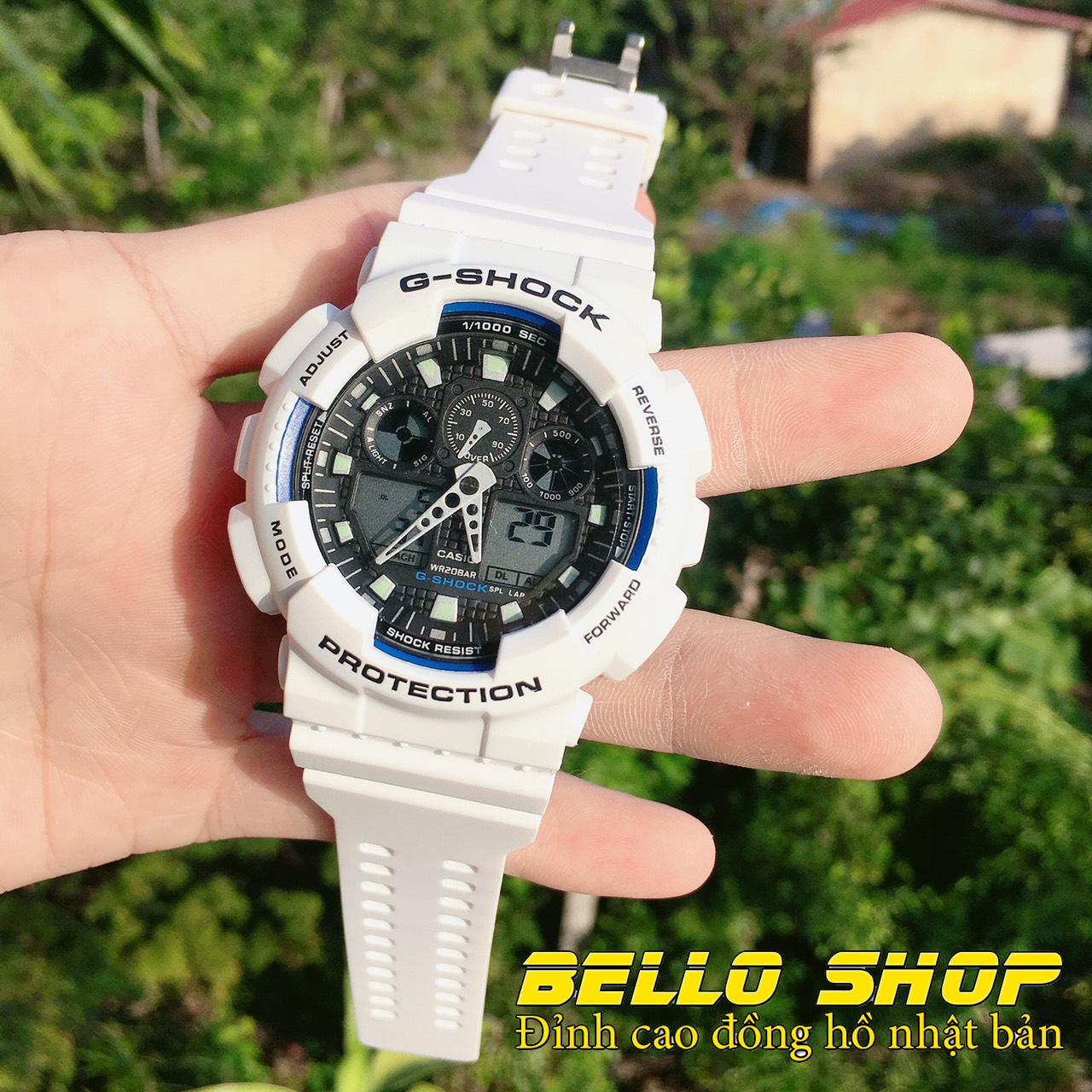 Đồng hồ nam G-Shock GA100 TRẮNG MẶT ĐEN thể thao nam nữ, Chống nước 200M,Tặng kèm pin dự phòng, Bảo hành 12 tháng  - BELLO STORE