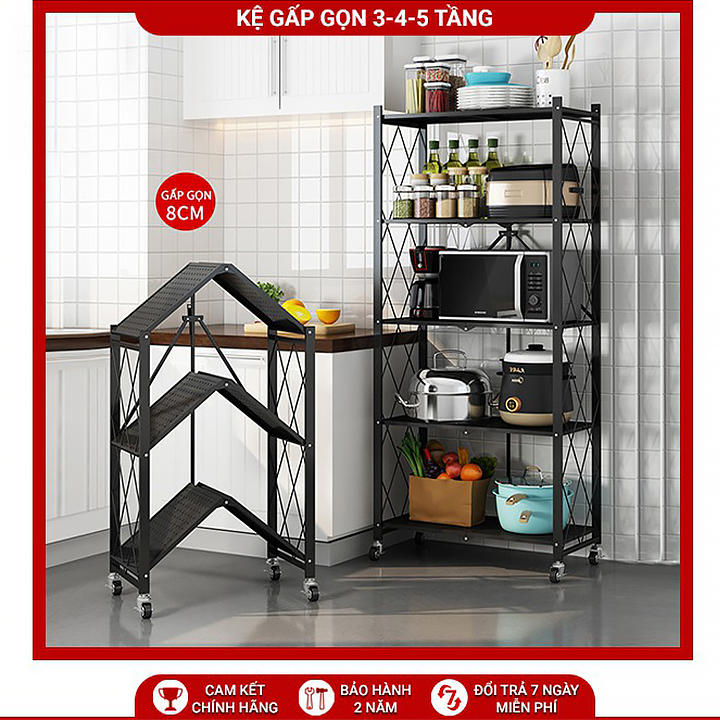 [Hàng Chất Lượng] Kệ Gấp Gọn Di Động - Sức Chứa Gấp 2,5 Lần  -  Xoay 360 Độ Có Kèm Bánh Xe Di Chuyển Dễ Dàng Mọi Vị Trí - Sơn Đen Tĩnh Điện Chống Ăn Mòn, Chống Gỉ - Chịu Lực Lên Đến 300KG -