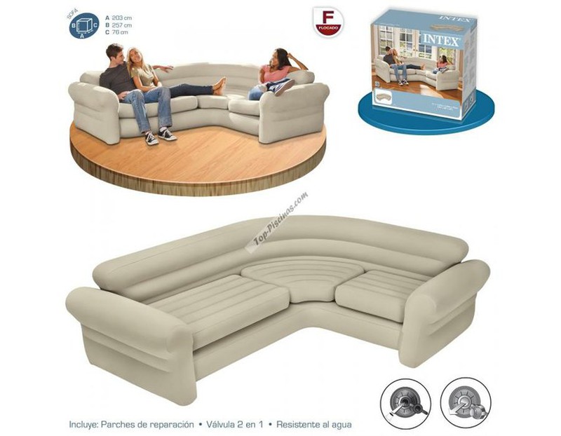 Ghế Sofa góc Intex 68575 - ghế hơi, giường hơi, nệm hơi cao cấp, ghế dã  ngoại Siêu KM quà tặng trị giá 250k : 1 bơm điện, 2 gối hơi tựa