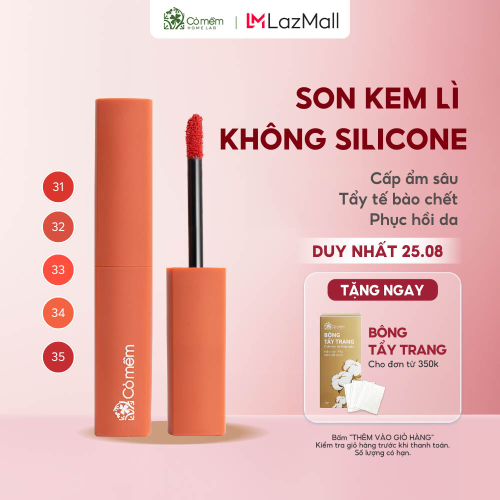 [TRỢ GIÁ 10%] Son Kem Nhung Lì Mượt Không Silicone Cỏ Mềm Màu Đẹp An Toàn Từ Thiên Nhiên 3ml