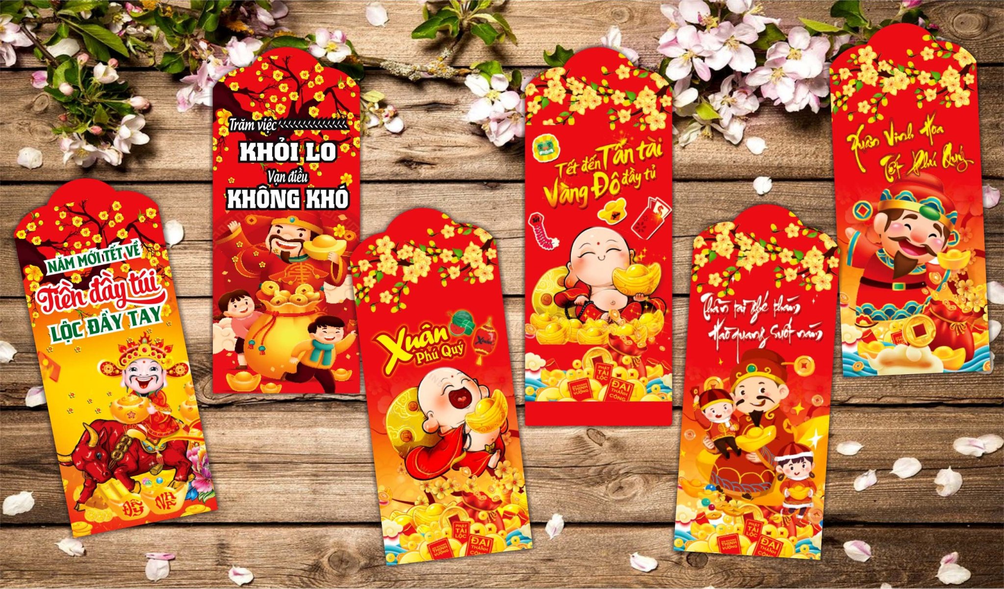 Bao Lì Xì Tết - Com Bo 50 Bao Lì Xì Tét  Nhiều Mẫu Hình Đặc Sắc Xuân Giấu Bóng Đẹp Mẫu Đa Dạng