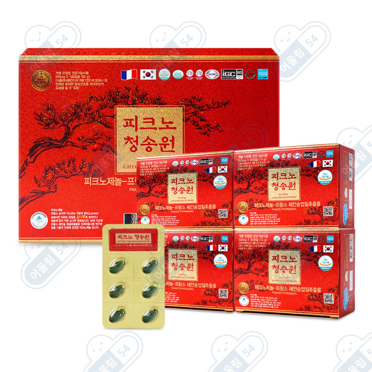 Tinh Dầu Thông Đỏ Chính Phủ Pycno CheongSongWon Hàn Quốc Hộp 120 Viên x 500mg France Pycnogenol