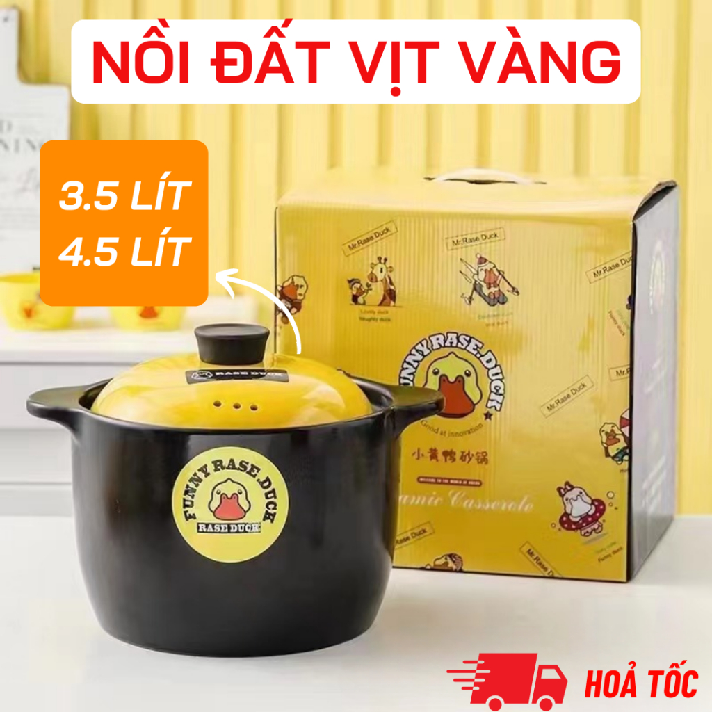 Nồi đất tráng men vịt vàng 3.5l - 4.5l siêu chống dính, nồi kho cá, thịt nhiệt độ cao siêu thơm ngon dễ dàng vệ sinh, siêu chống dính