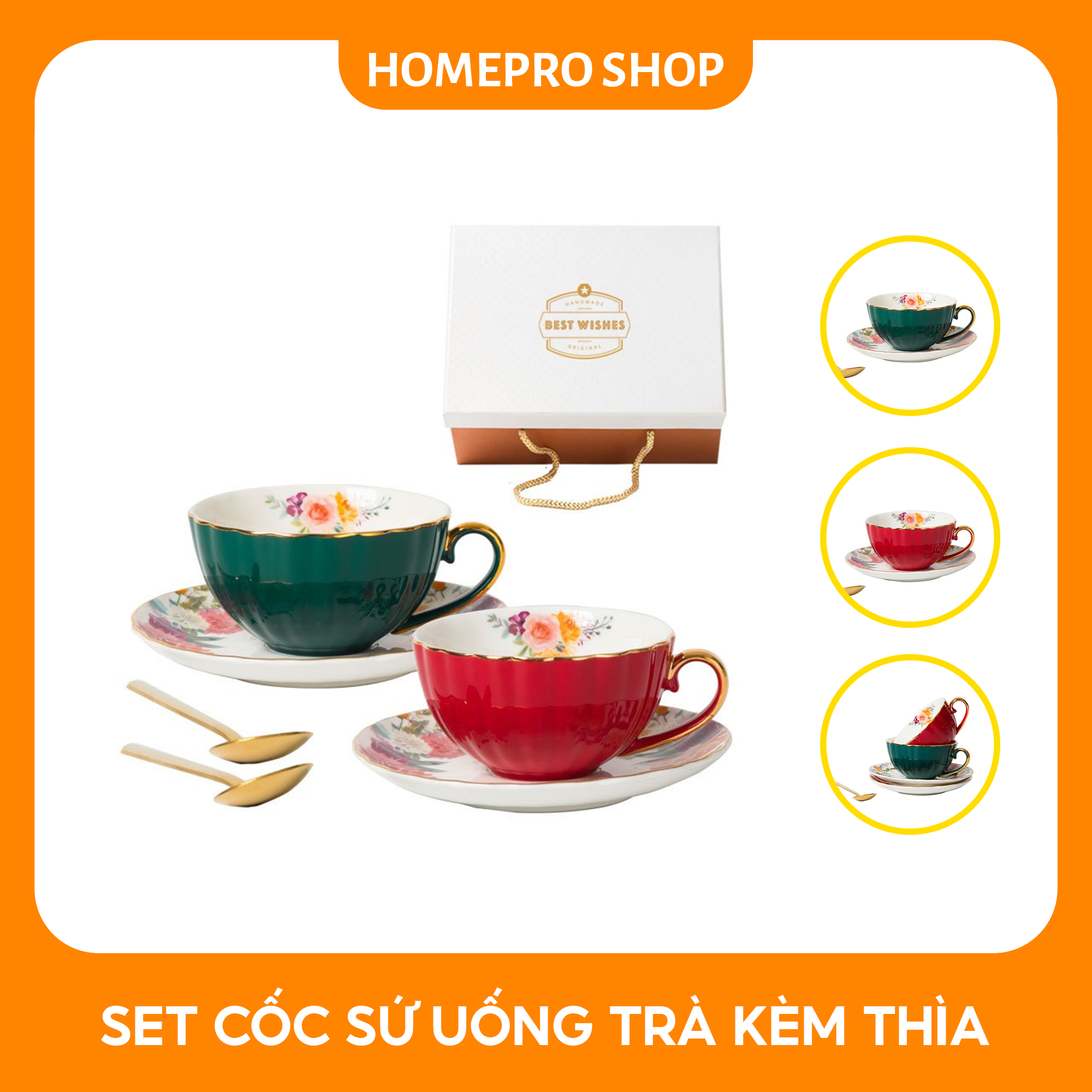 Bộ 2 cốc uống trà kèm đĩa, thìa 200 ml
