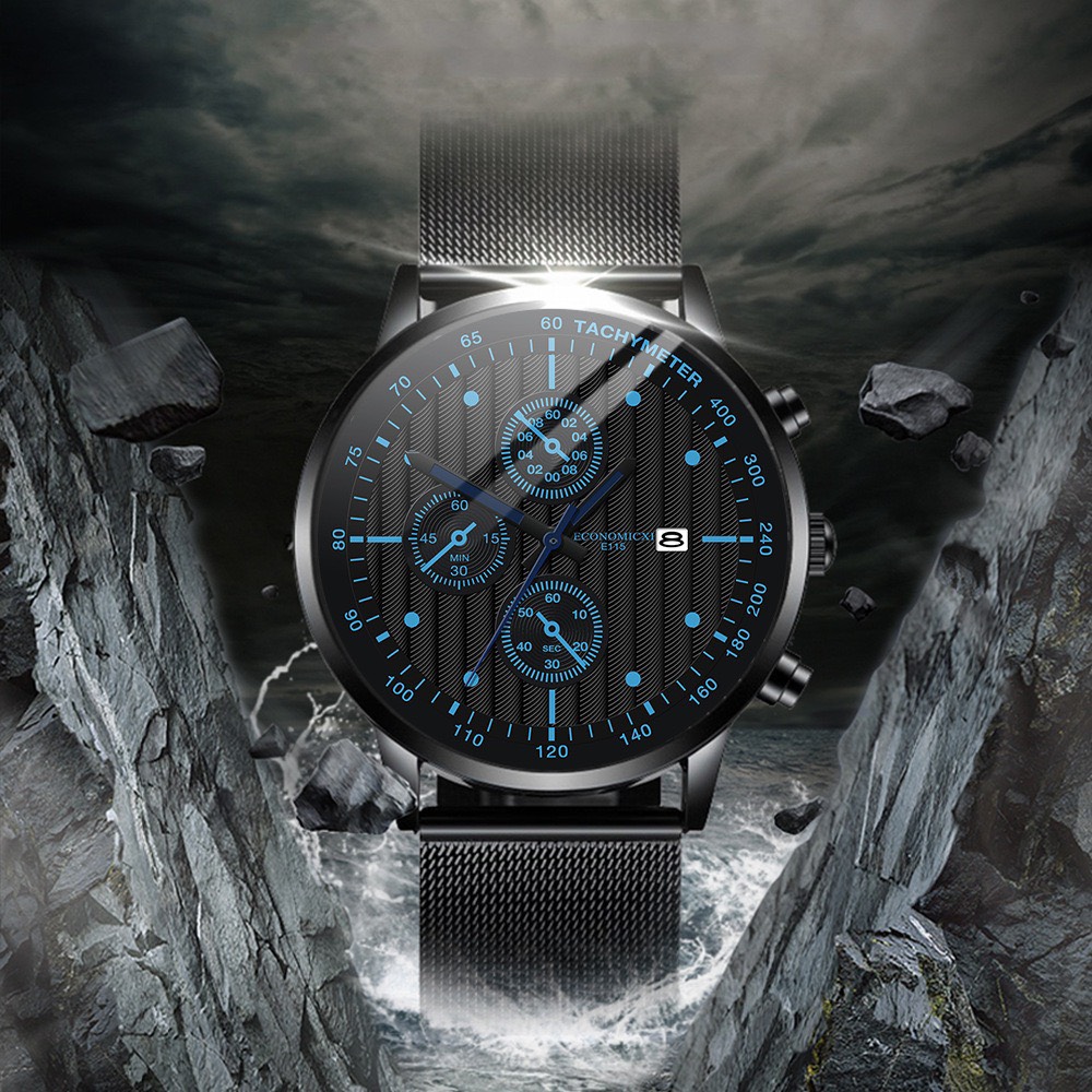 đồng hồ nam economicxi dây thép mành special design chạy lịch ngày - style doanh nhân eco2 1