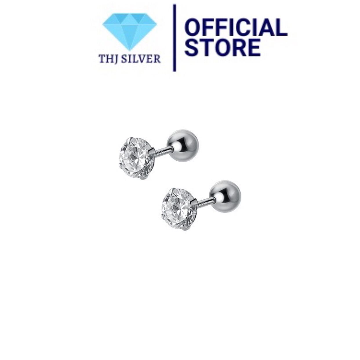 Bông tai nữ THJ - Nụ đá zircon nhỏ xinh cá tính 3/4/5mm,chốt ren bạc ta