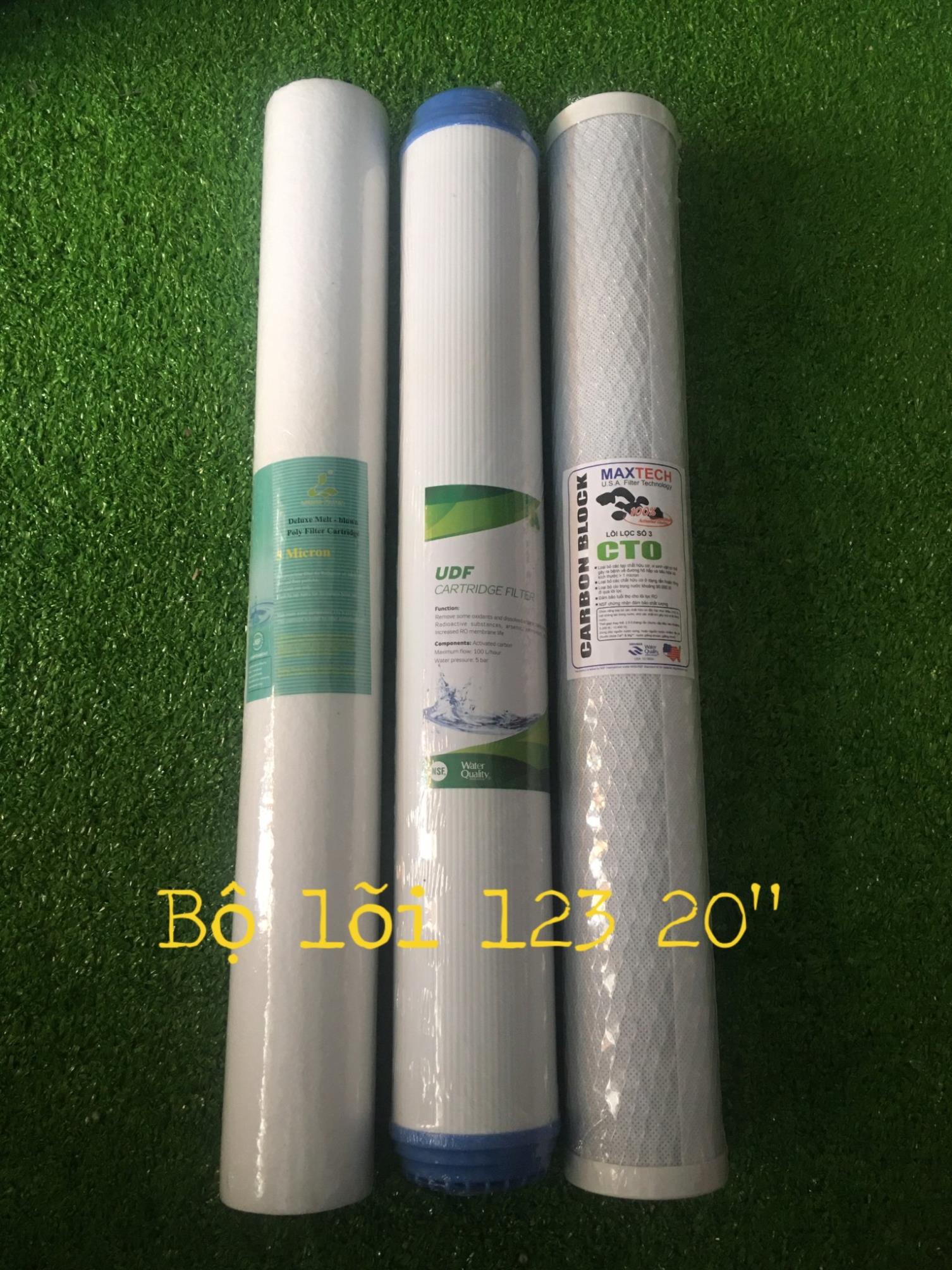 Bộ 3 lõi lọc nước đầu nguồn 20 inch số 123 – dùng cho cốc lọc thô 20inch, máy lọc nước bán công nghiệp 30l, 50l, 100l
