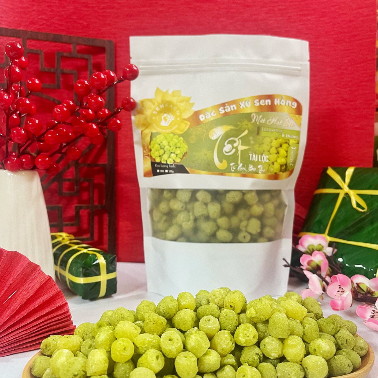Mứt hạt sen ít đường vị trà xanh matcha Senfarm 500g