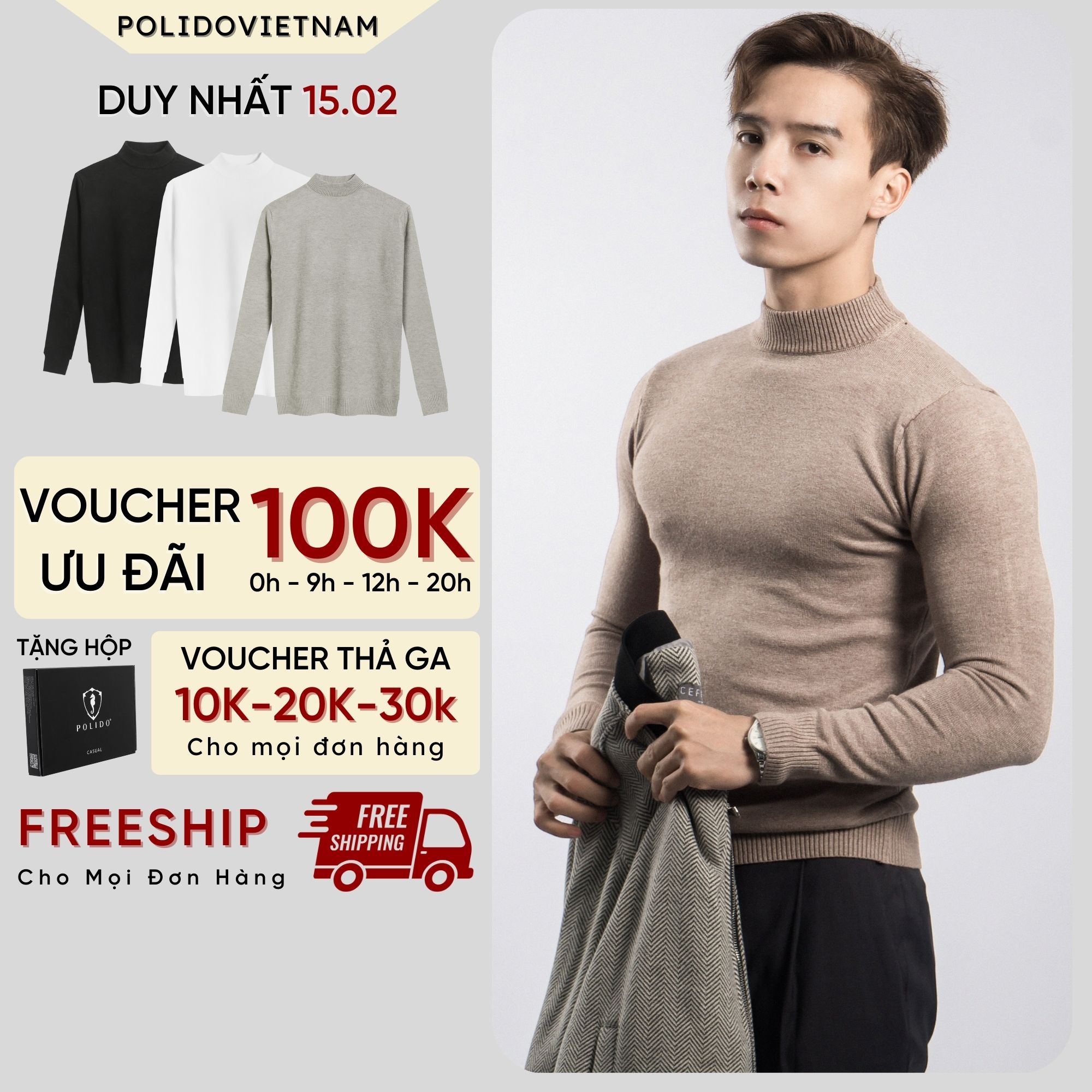 Áo Len Nam Cổ Lọ 3 Phân Lông Cừu Polido Dài Tay Dày Dặn Mềm Mịn Cực Ấm Kiểu Dáng Công Sở Phong Cách Hàn Quốc Sweater