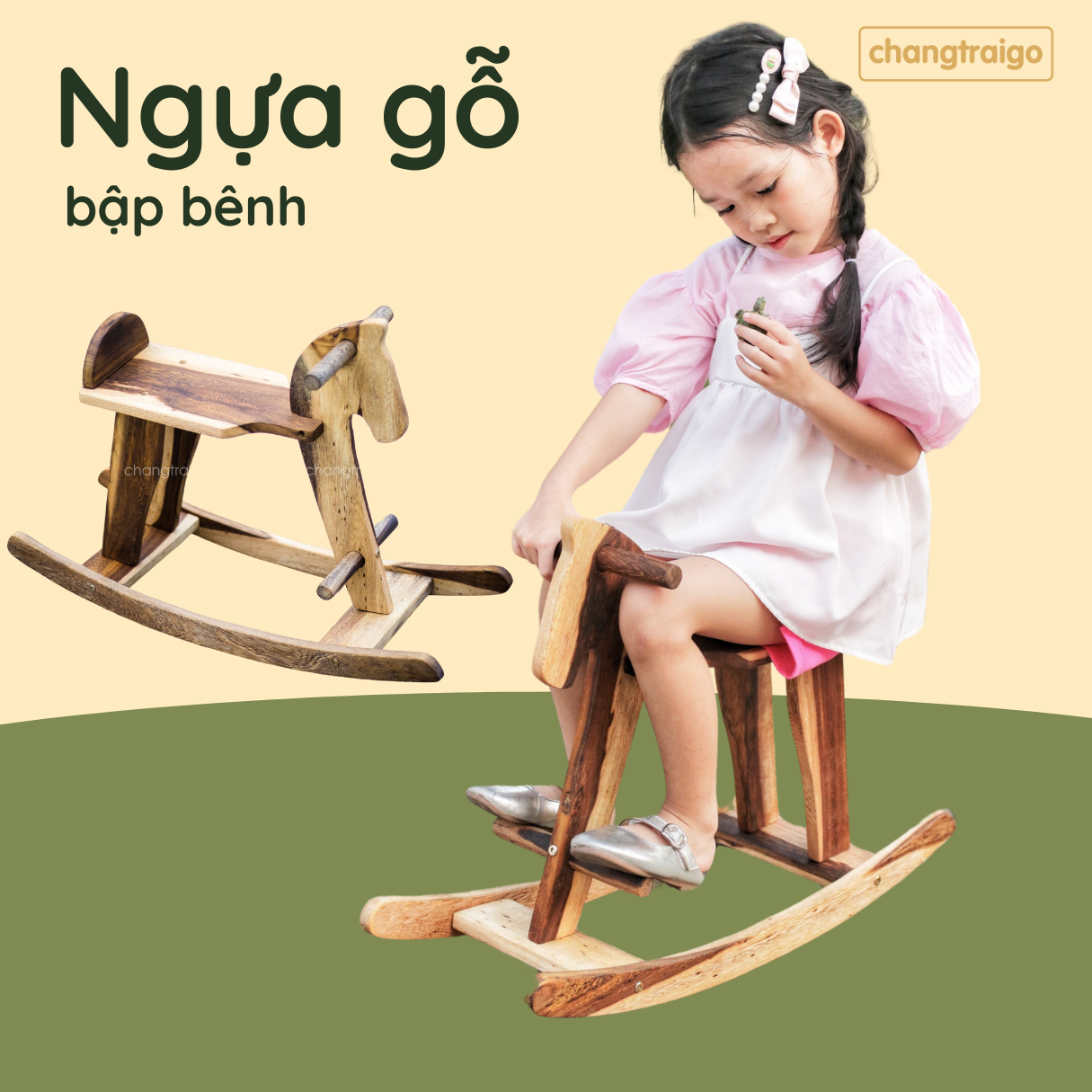 Ngựa bập bênh cho bé, ghế bập bênh tháo ráp, xe ngựa bập bênh cho bé chịu trọng lực 60Kg đồ chơi bập bênh Chàng Trai Gỗ