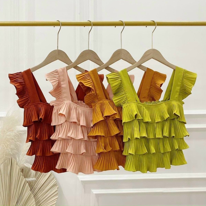 Áo 2 dây dập ly tầng cánh tiên, áo bèo xếp ly