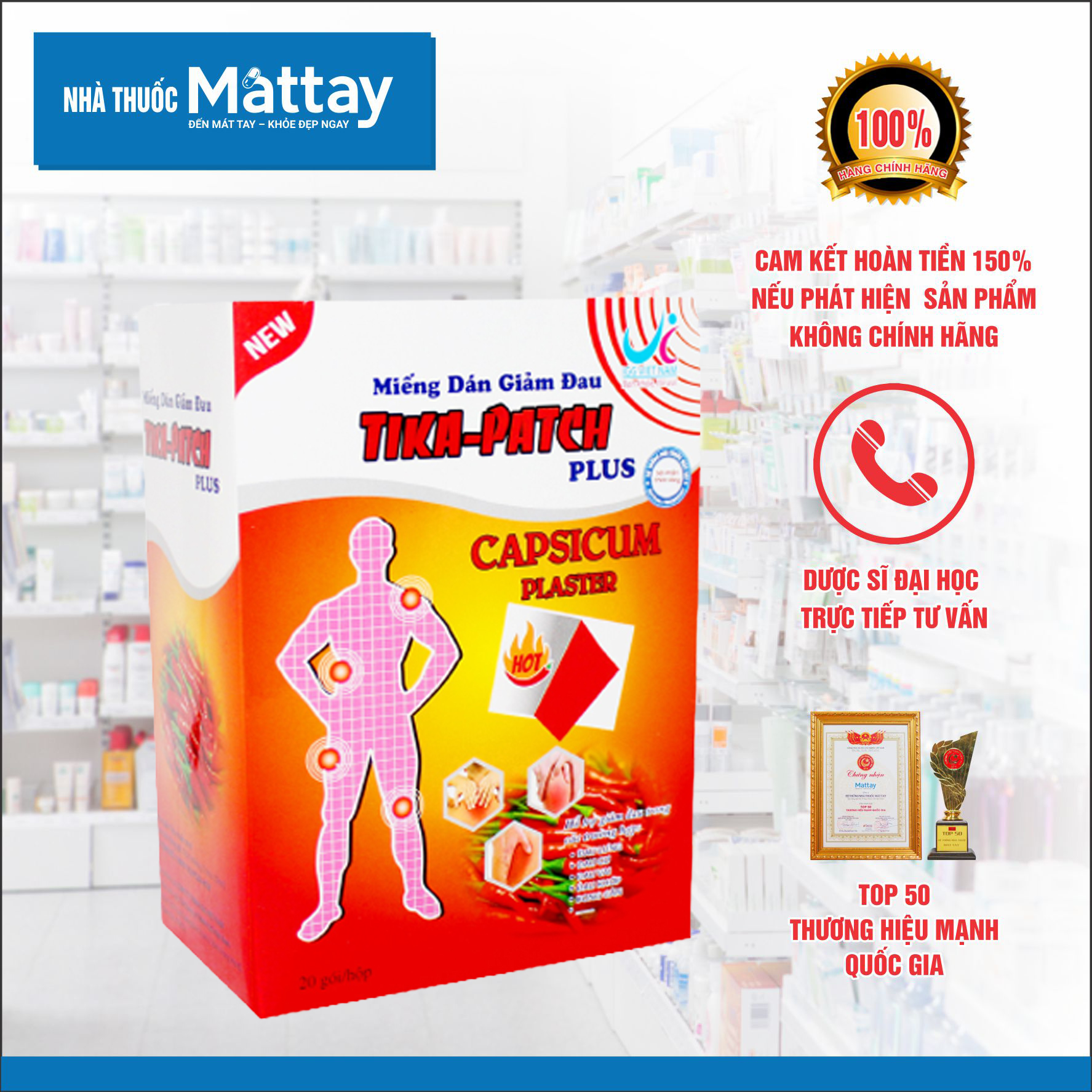 Miếng dán giảm đau trái ớt Tika hộp 20 miếng
