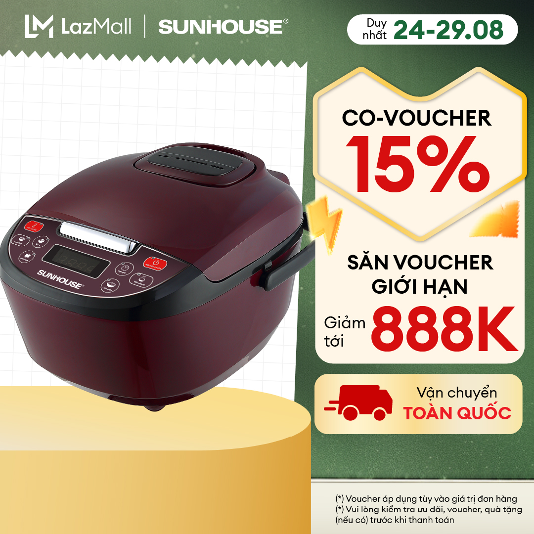 Nồi cơm điện tử 1.8L SUNHOUSE SHD8909 - Công suất 700W - 6 Chế độ nấu tự động - Bảo hành 12 tháng - Hàng Chính Hãng