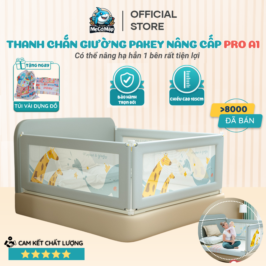 [ TẶNG VOUCHER 20K ] Thanh chặn giường 2024 nâng hạ 1 bên hiệu Pakey, thanh chắn giường cao 105cm có 3 màu