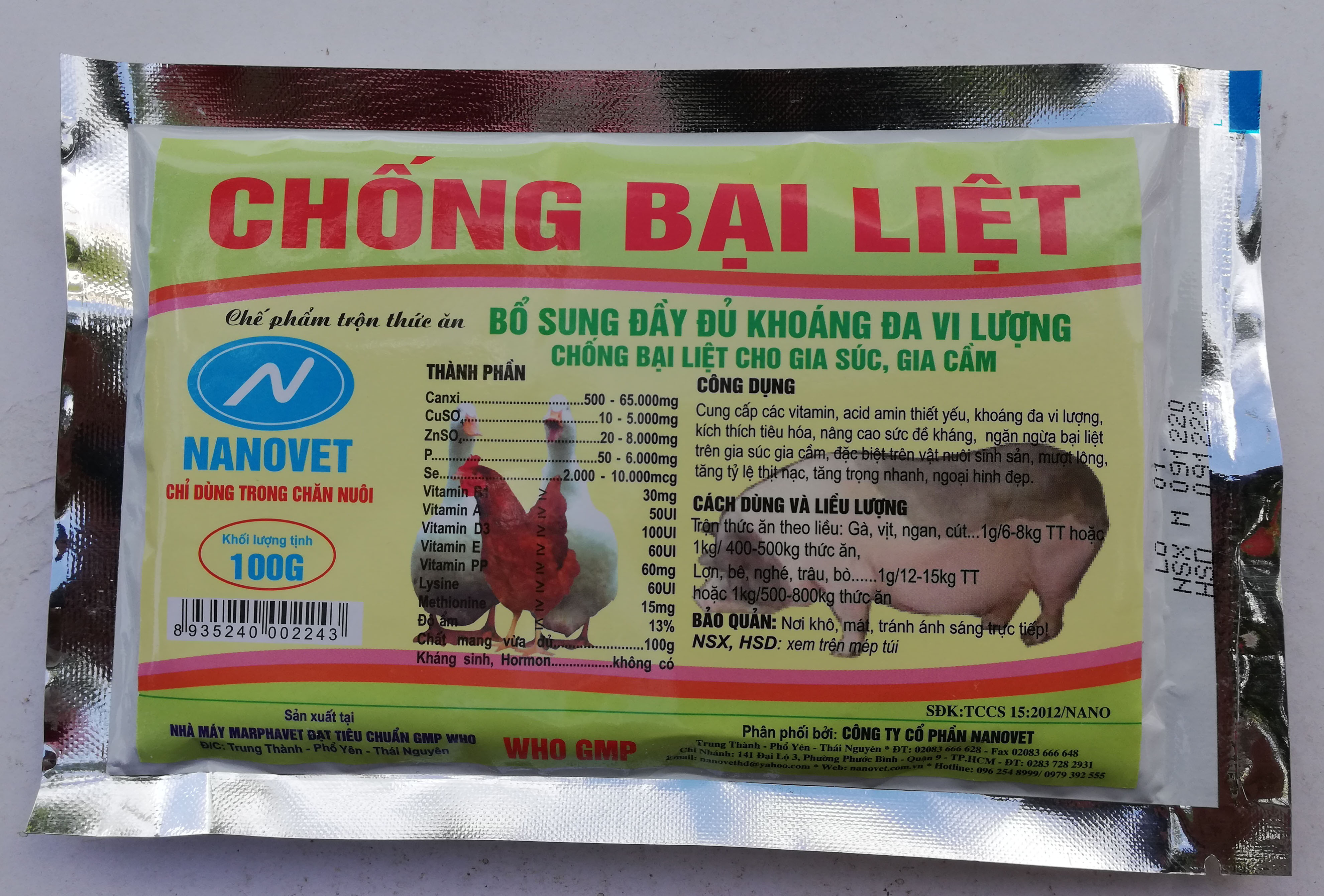 1 gói 100g CHỐNG BẠI LIỆT BỔ SUNG ĐẦY ĐỦ KHOÁNG ĐA VI LƯỢNG CHỐNG BẠI LIỆT CHO GIA SÚC, GIA CẦM, GÀ ĐÁ, CHIM CẢNH