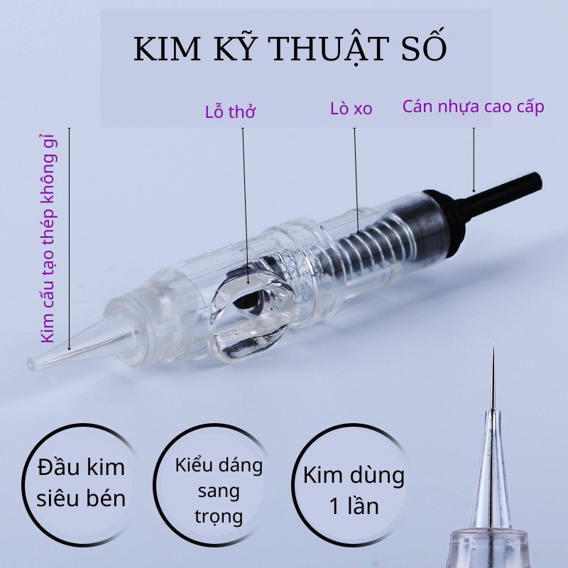 [Hộp 10 cái] Kim phun xăm máy Black Pearl 3, Kim lò xo máy kĩ thuật số, dùng cho máy pen mini, Black Pearl 3 ( vỏ xanh)