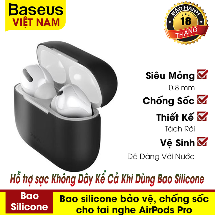 Hộp đựng bảo vệ, chống sốc cho tai nghe AirPods Pro, AirPods 1,2 chất liệu silicone dẻo - Thương Hiệu Baseus - Phân phối bởi Baseus Vietnam