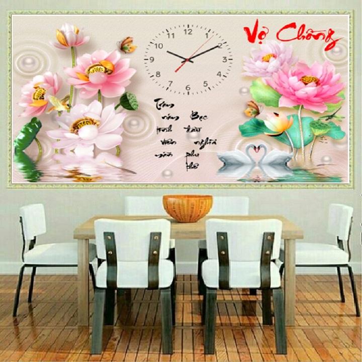 Tranh Đính Đá Đồng Hồ Vợ Chồng 75*50 Tranh Đính Đá LV447 (Tranh Tự Đính)