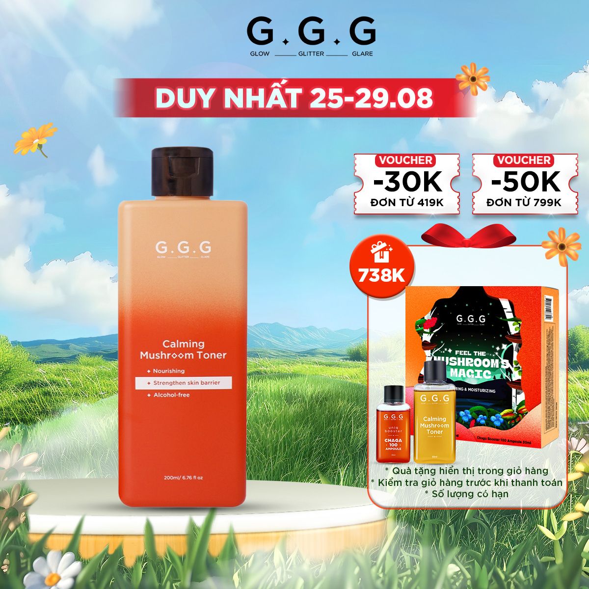 Toner nấm không cồn cấp ẩm dịu da tức thì - g.g.g calming mushroom toner 200ml