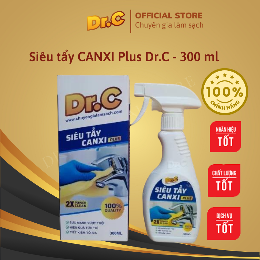 Dung dịch tẩy cặn canxi plus dr.c chính hãng 300ml - tẩy cặn canxi trên vách kính, lavabo nhà tắm, vòi inox