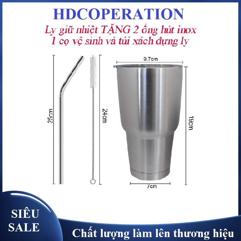 Ly giữ nhiệt, cốc giữ nhiệt Thái Lan inox 304 900ml Kèm bộ ống hút bình cốc uống nước cách nhiệt