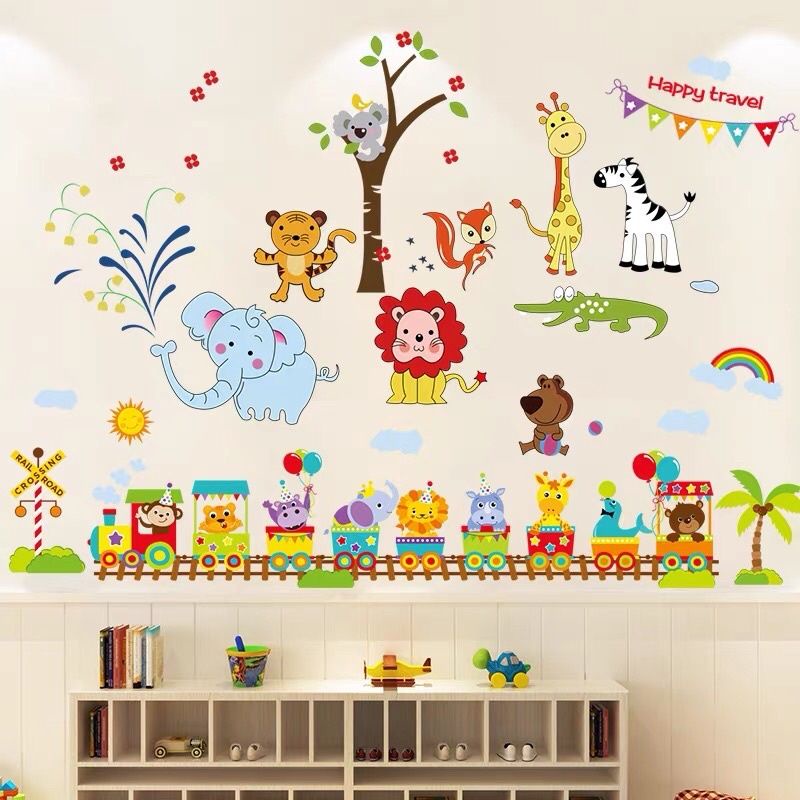 Decal dán tường vườn thú và đoàn tàu