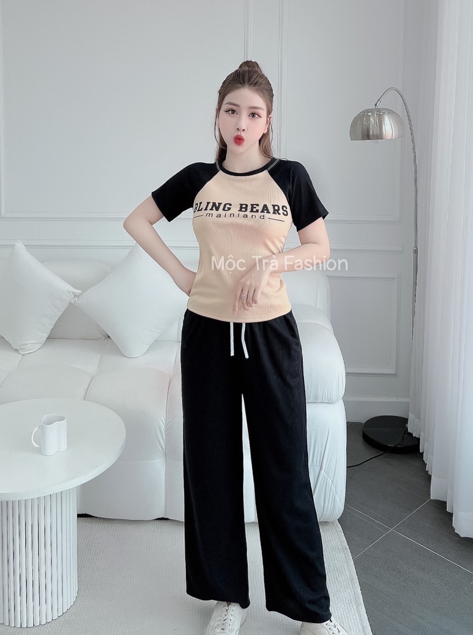 Set bộ thun gân tăm lạnh dài quần ống suông thời trang