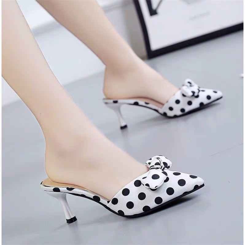 Dép sục nơ phối chấm bi - d336