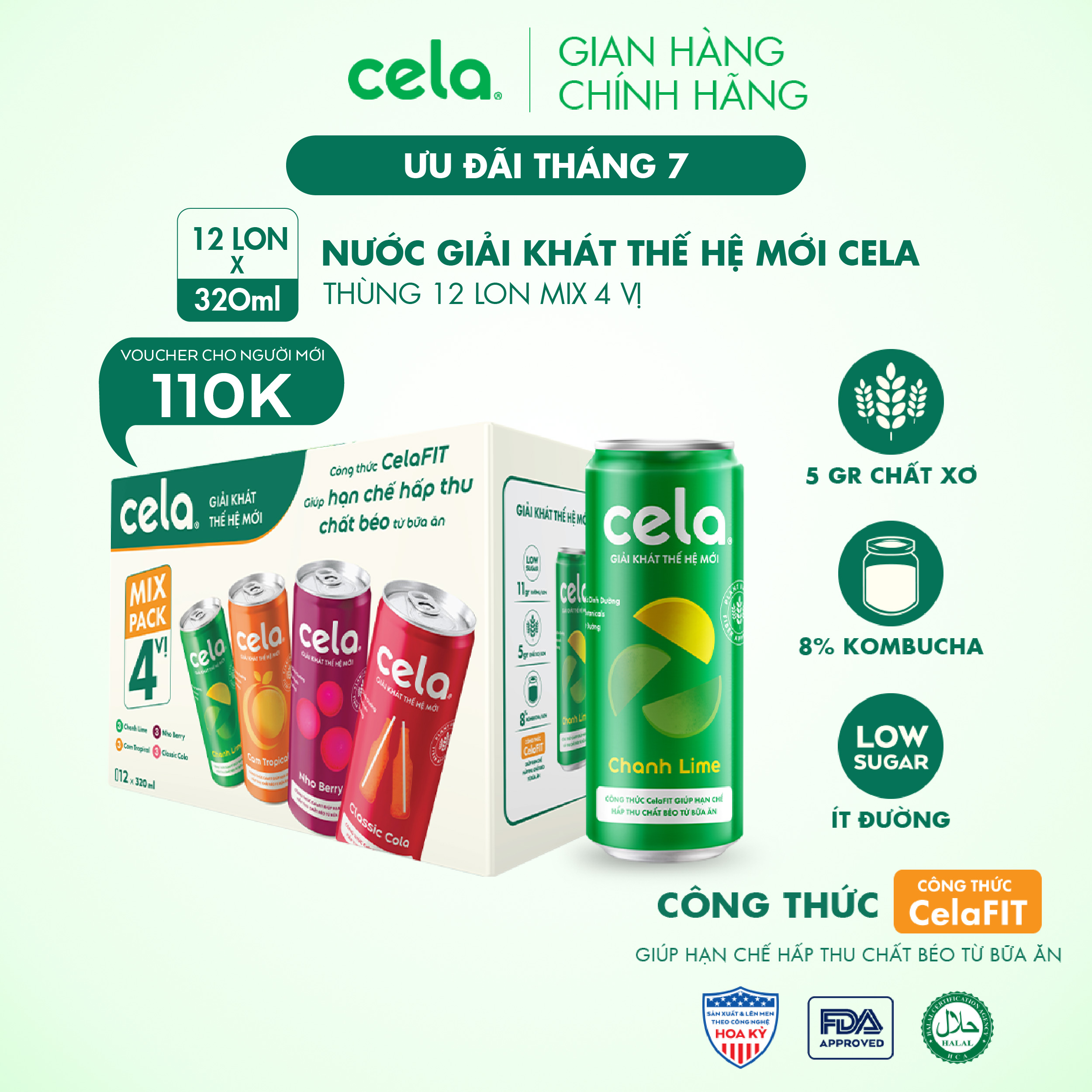  Thùng 12 lon nước giải khát thế hệ mới cela mix 4 vị  320ml lon  