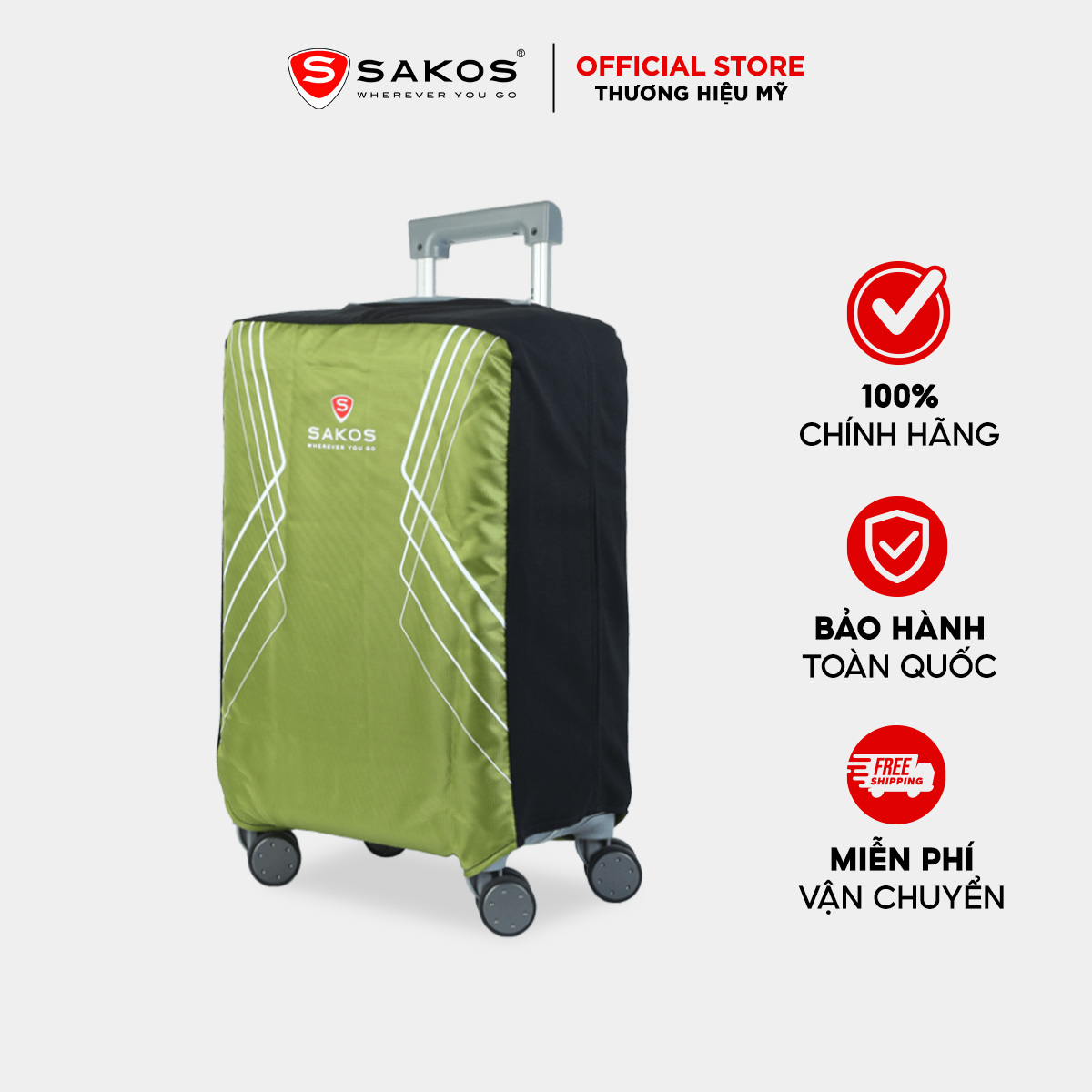  Áo Trùm Vali Gấp Gọn SAKOS - Vải Polyester Trượt Nước Chống Thấm Chống Bám Bụi. 